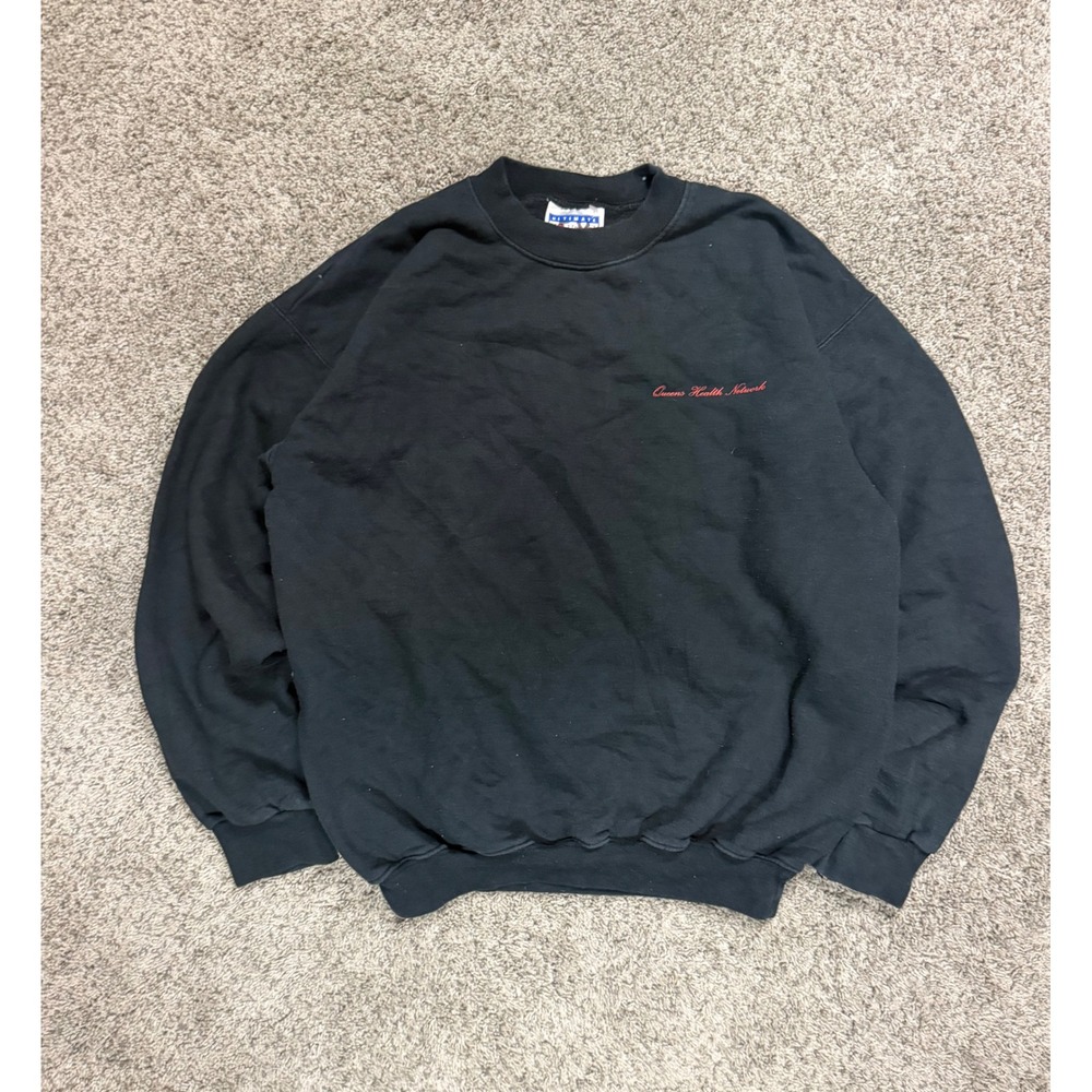 Vintage Hanes Ultimate Cotton Sweatshirt Black Queens Health Network Crewneck L